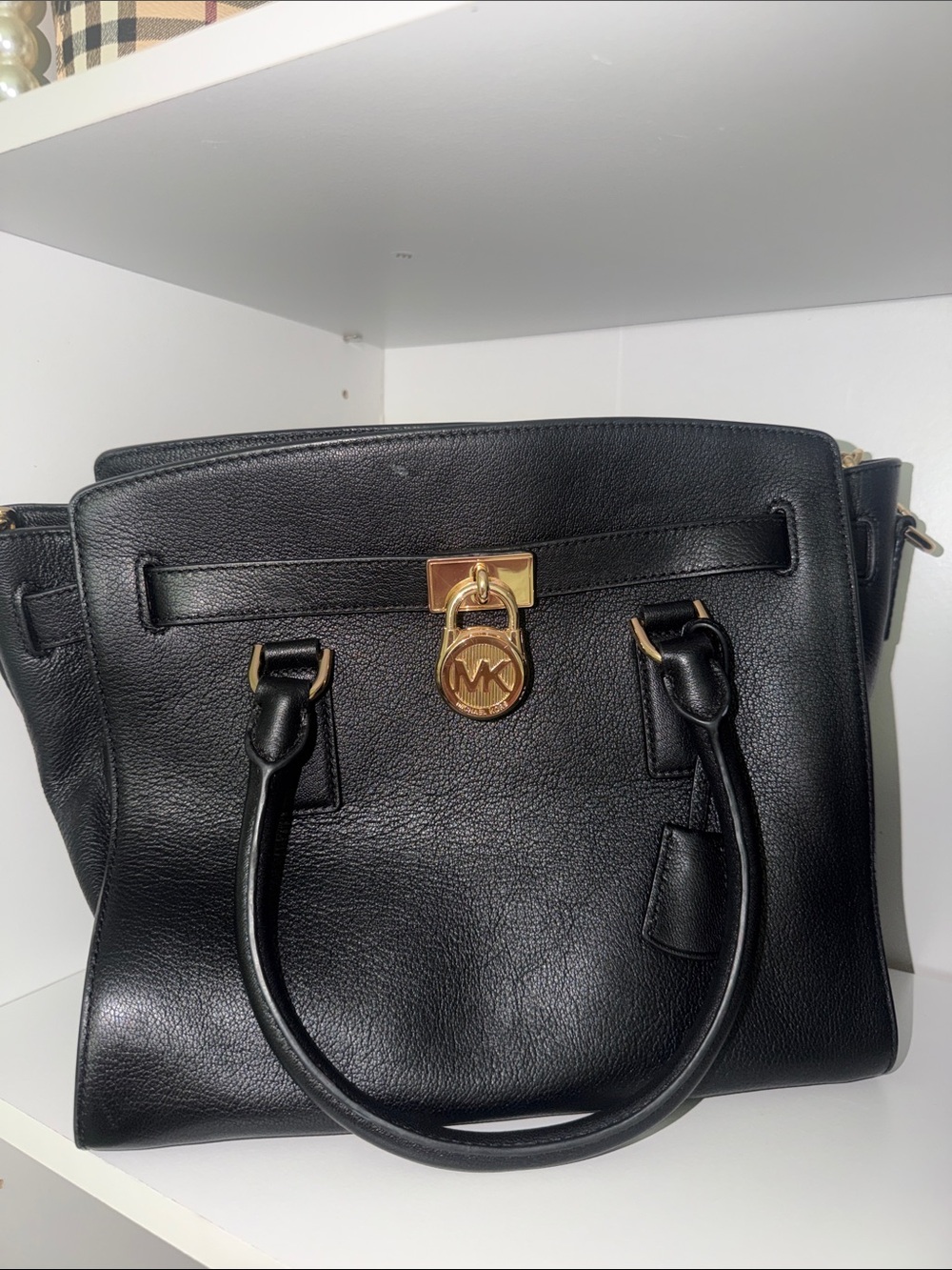 Michael Kors Black Pebbled Leather Satchel with Gold Lock
